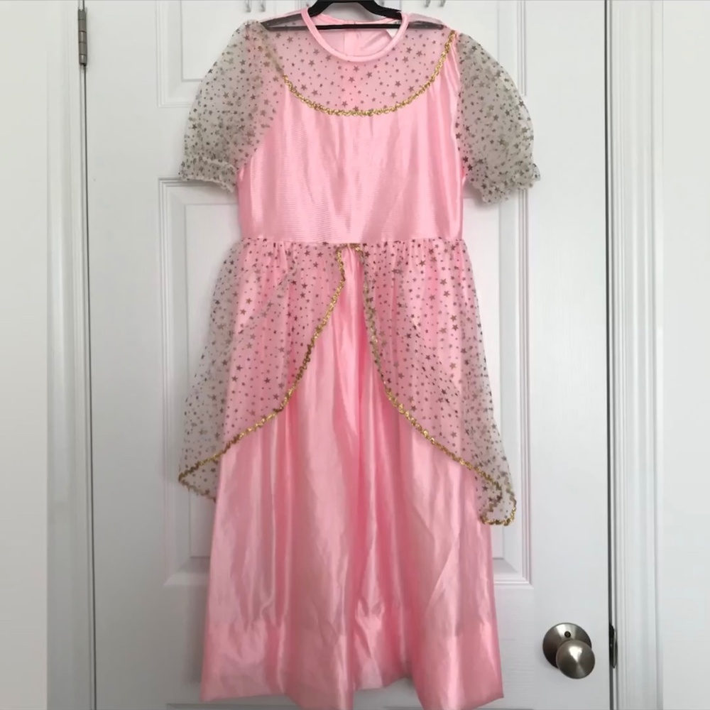 Pretty Princess Costume Dress Girls M Size 8-10 With Belt Pink Gold Stars